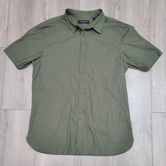 All Saints Men's Olive Button Down Shirt - Picture 2 of 5